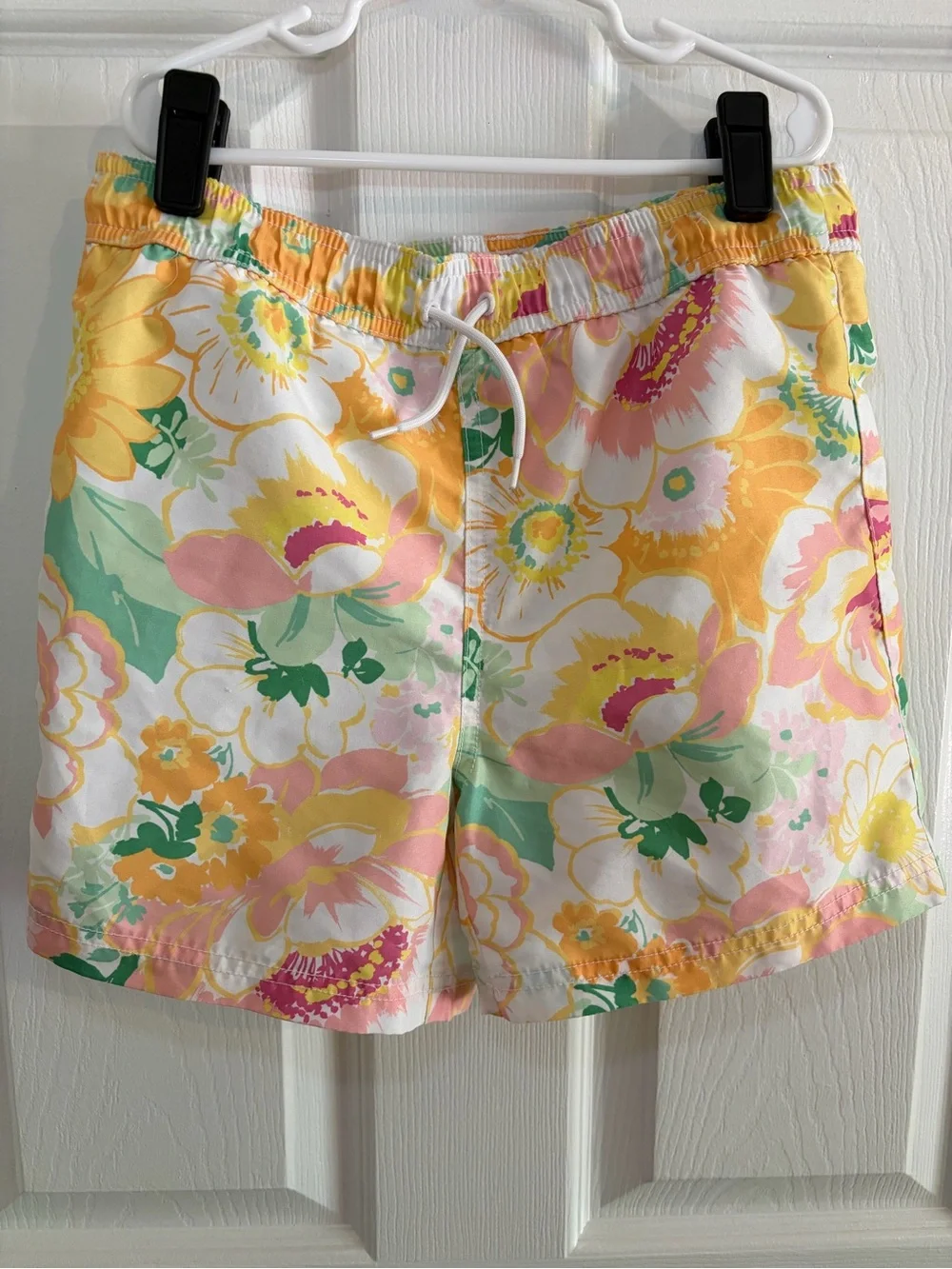 Janie and Jack Pastel Floral Swim Trunks - Yellow, Pink & Green - Size 8